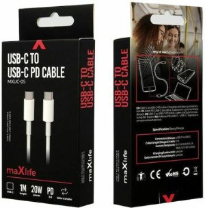 Cavo Maxlife USB 2.0 USB-C maschio – USB-C 20W Bianco 1m