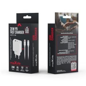 Caricabatterie Maxlife con porta USB-A, porta USB-C e cavo USB-C – Lightning 20W Power Delivery, colore bianco (MXTC-06-20AC)
