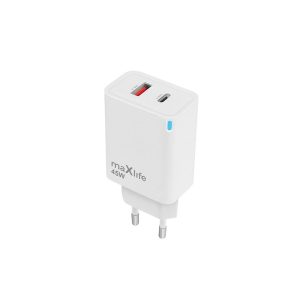 Caricabatterie Maxlife MXTC-09-45AC GaN PD QC con 1x USB-C 1x USB 45W bianco