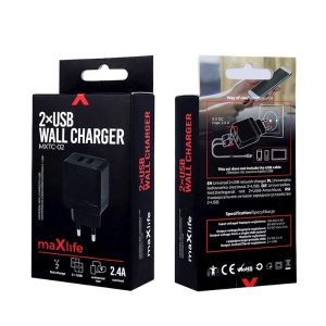 Caricabatterie Maxlife MXTC-02 2x USB 2.4A nero