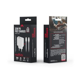 Caricabatterie Maxlife MXTC-06-20AC PD QC con 1x USB-C 1x USB 20W bianco + cavo USB-C – USB-C 20W