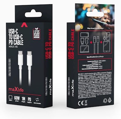 Maxlife MXUC-05 USB 2.0 Cable USB-C male - USB-C 60W Λευκό 1m_0