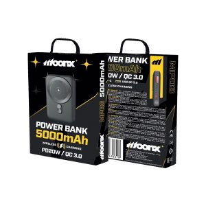 MOONX power bank magnetica MP03 PD 20W 1xUSB-C + 1xUSB QC3.0 22.5W 5000mAh nero