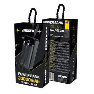 MOONX power bank MP05 PD 20W 1xUSB-C + 1xUSB QC3.0 22.5W 30000mAh nero