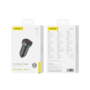 FONENG caricabatterie per auto C23 PD 30W 1xUSB-C + 1xUSB QC3.0 Nero