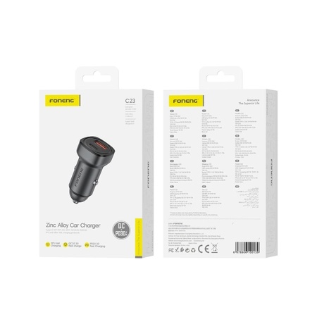 FONENG car charger C23 PD 30W 1xUSB-C + 1xUSB QC3.0 Black_0