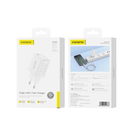 FONENG wall charger EU55 GaN PD 20W 1xUSB-C White_0