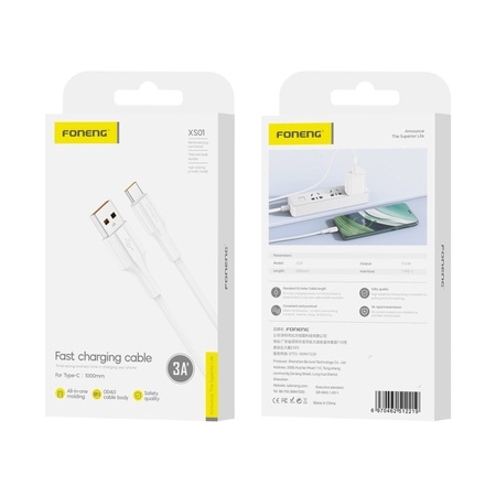 FONENG cable XS01 USB-C 3A 1M White_0