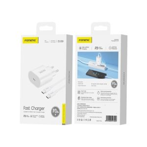 FONENG caricabatterie da parete EU39 PD 20W 1xUSB-C + cavo USB-C – USB-C Bianco