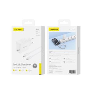 “FONENG caricabatterie da parete EU55 GaN PD 20W 1xUSB-C + cavo USB-C – Lightning Bianco”