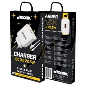 Caricabatterie da muro MOONX MC05 22,5W 1xUSB QC3.0 + cavo Lightning Bianco